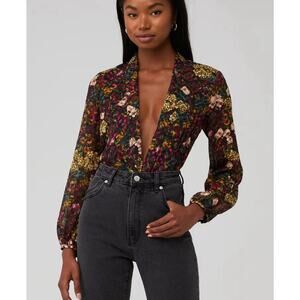 Amanda Uprichard Revolve Hera Floral deep V Romantic Thong Bodysuit Sz XL